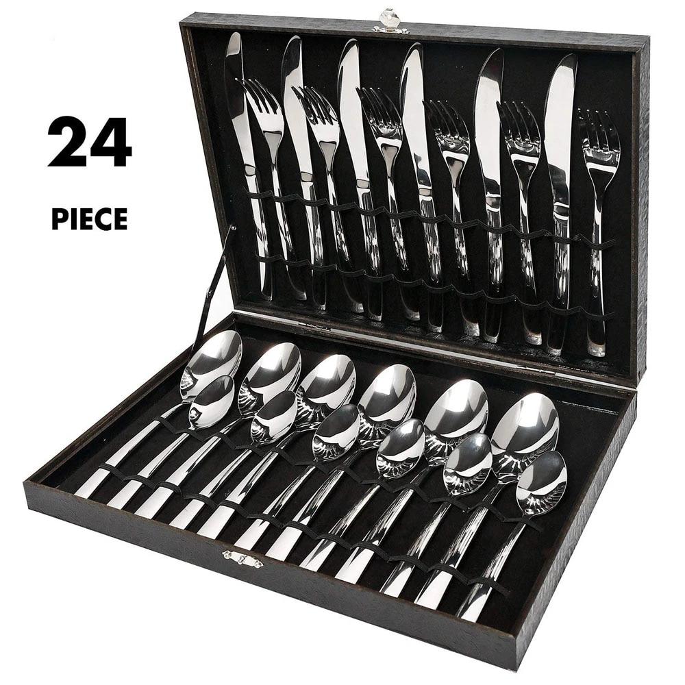 24 pcs Silver Cutlery Set In Box - PosterCoaster
