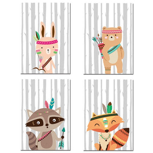 Tribal Cartoon Animals Canvas Poster - PosterCoaster
