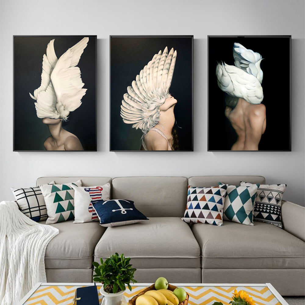 Butterfly Feather Girl Canvas Poster - PosterCoaster