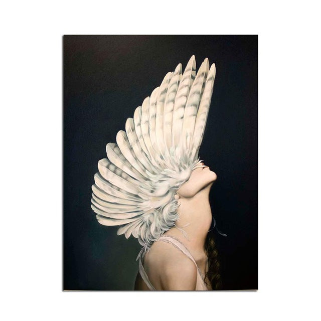 Butterfly Feather Girl Canvas Poster - PosterCoaster