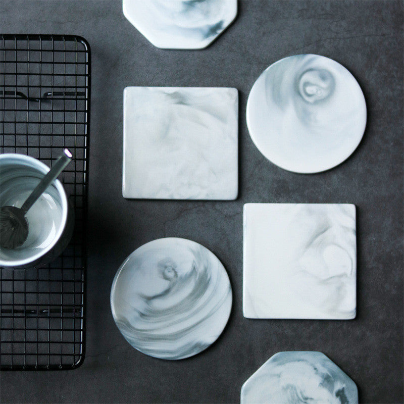 Grey & White Ceramic Marble Coasters - PosterCoaster